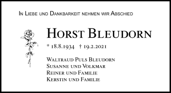 Traueranzeige von Horst Bleudorn von Ostsee-Zeitung GmbH