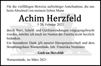 Traueranzeige von Achim Herzfeld von Ostsee-Zeitung GmbH