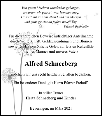 Traueranzeige von Alfred Schneeberg von Märkischen Allgemeine Zeitung