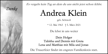 Traueranzeige von Andrea Klein von Lübecker Nachrichten