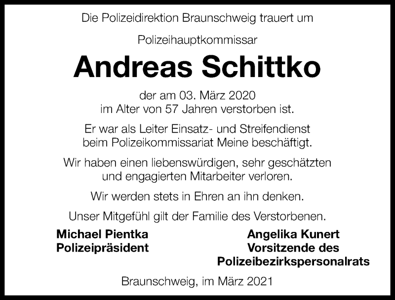  Traueranzeige für Andreas Schittko vom 10.03.2021 aus Aller Zeitung