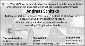 Traueranzeige von Andreas Schittko von Aller Zeitung