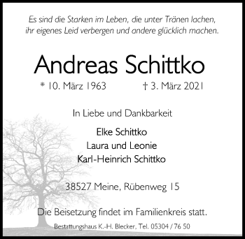 Traueranzeige von Andreas Schittko von Aller Zeitung