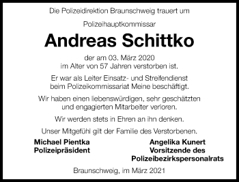 Traueranzeige von Andreas Schittko von Aller Zeitung
