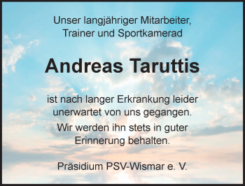 Traueranzeige von Andreas Taruttis von Ostsee-Zeitung GmbH