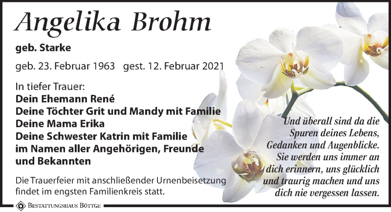  Traueranzeige für Angelika Brohm vom 06.03.2021 aus Leipziger Volkszeitung