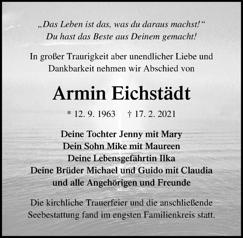  Traueranzeige für Armin Eichstädt vom 14.03.2021 aus Lübecker Nachrichten