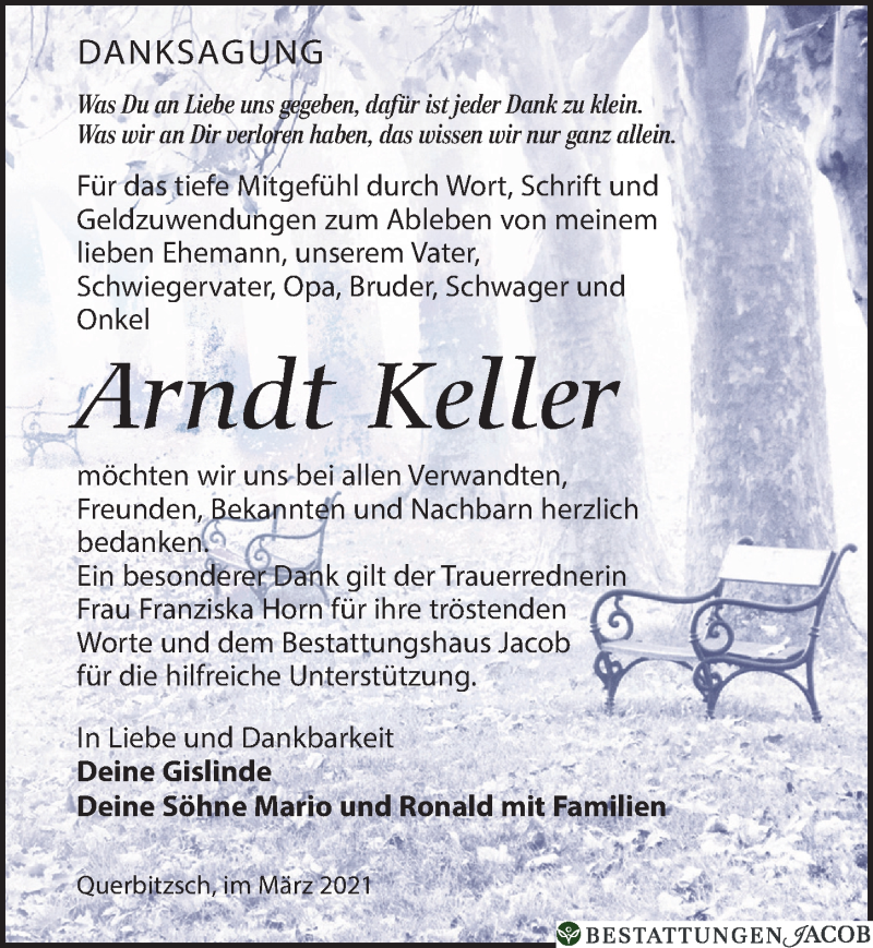  Traueranzeige für Arndt Keller vom 13.03.2021 aus Leipziger Volkszeitung