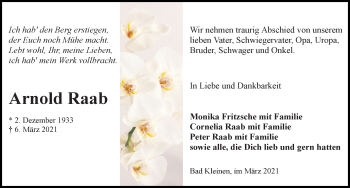 Traueranzeige von Arnold Raab von Ostsee-Zeitung GmbH