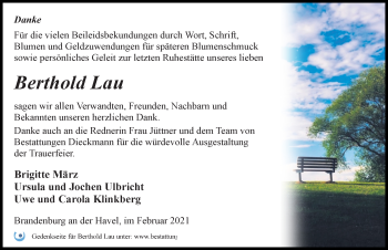 Traueranzeige von Berthold Lau von Märkischen Allgemeine Zeitung