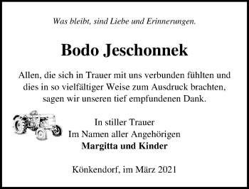 Traueranzeige von Bodo Jeschonnek von Märkischen Allgemeine Zeitung