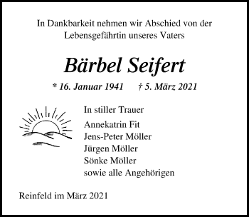 Traueranzeige von Bärbel Seifert von Lübecker Nachrichten