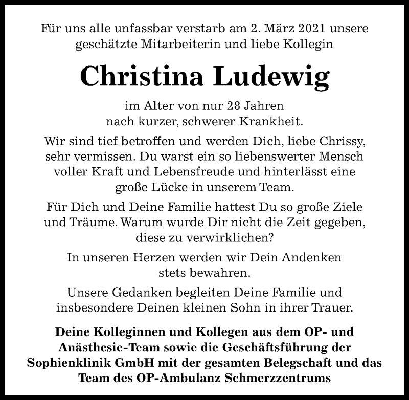  Traueranzeige für Christina Ludewig vom 20.03.2021 aus Hannoversche Allgemeine Zeitung/Neue Presse
