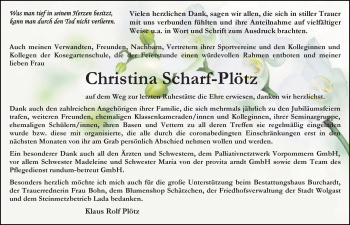 Traueranzeige von Christina Scharf-Plötz von Ostsee-Zeitung GmbH