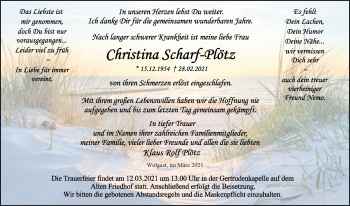 Traueranzeige von Christina Scharf-Plötz von Ostsee-Zeitung GmbH