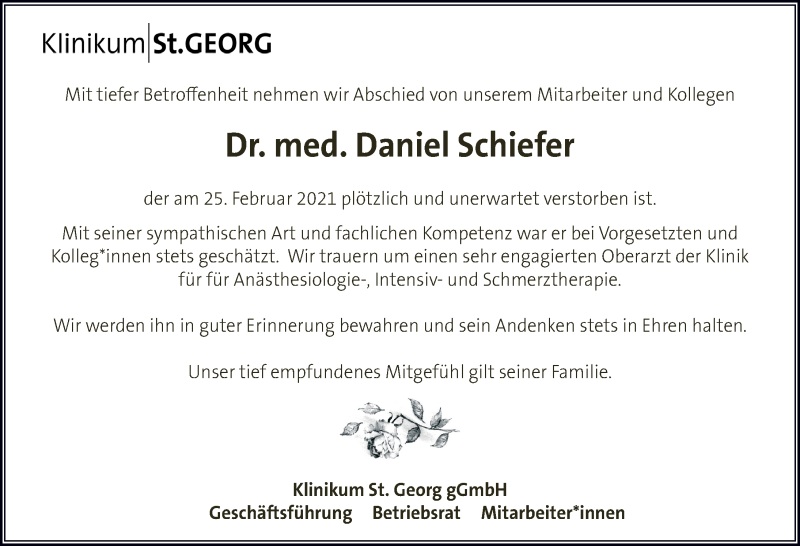  Traueranzeige für Daniel Schiefer vom 13.03.2021 aus Leipziger Volkszeitung