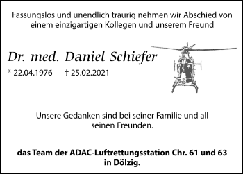 Traueranzeige von Daniel Schiefer von Leipziger Volkszeitung