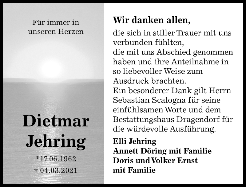  Traueranzeige für Dietmar Jehring vom 27.03.2021 aus Aller Zeitung