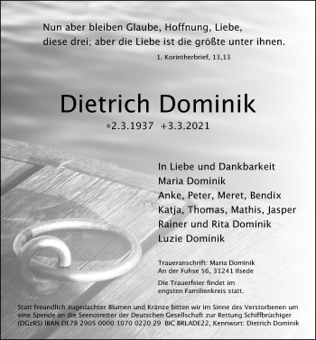 Traueranzeige von Dietrich Dominik von Peiner Allgemeine Zeitung