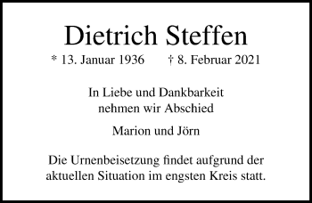 Traueranzeige von Dietrich Steffen von Lübecker Nachrichten