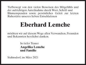 Traueranzeige von Eberhard Lemche von Märkischen Allgemeine Zeitung