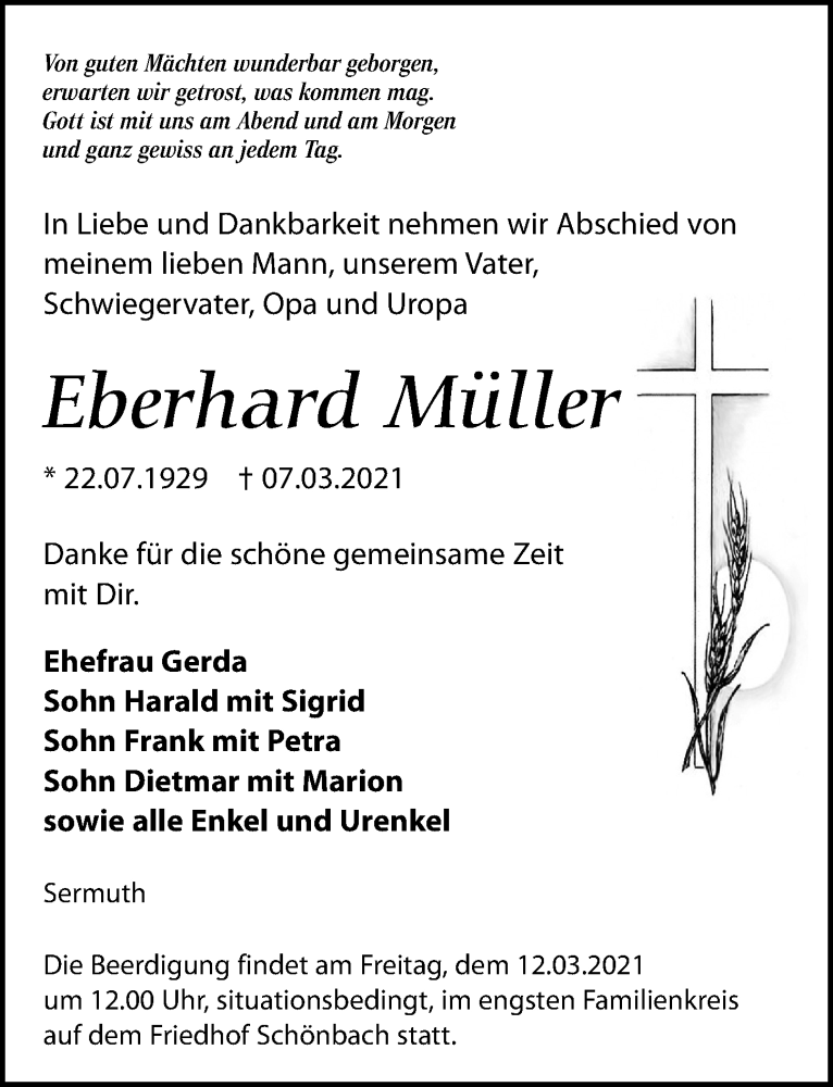  Traueranzeige für Eberhard Müller vom 10.03.2021 aus Leipziger Volkszeitung