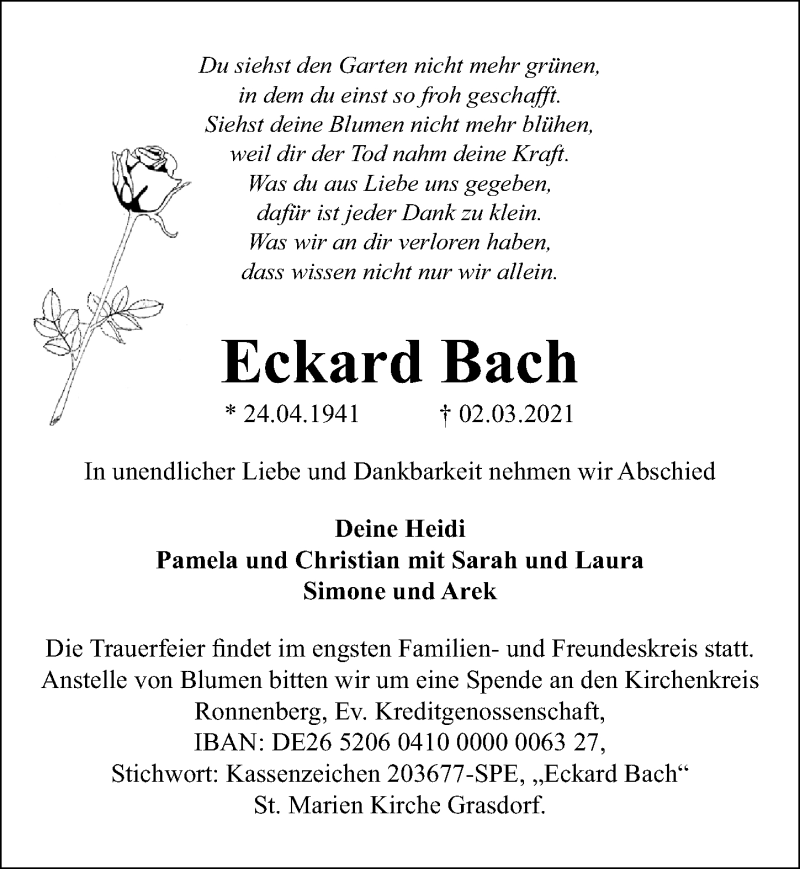  Traueranzeige für Eckard Bach vom 06.03.2021 aus Hannoversche Allgemeine Zeitung/Neue Presse