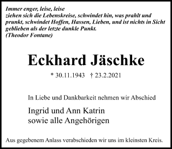 Traueranzeige von Eckhard Jäschke von Hannoversche Allgemeine Zeitung/Neue Presse