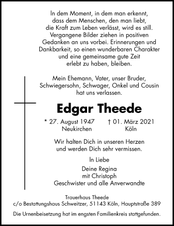 Traueranzeige von Edgar Theede von Lübecker Nachrichten