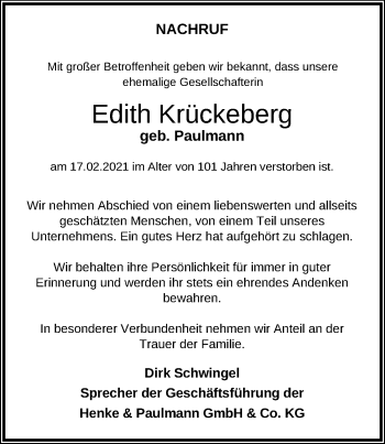 Traueranzeige von Edith Krückeberg von Hannoversche Allgemeine Zeitung/Neue Presse