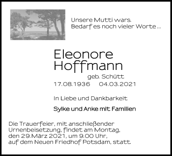 Traueranzeige von Eleonore Hoffmann von Märkischen Allgemeine Zeitung