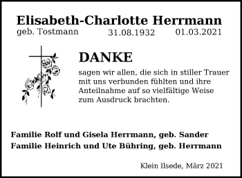 Traueranzeige von Elisabeth-Charlotte Herrmann von Peiner Allgemeine Zeitung