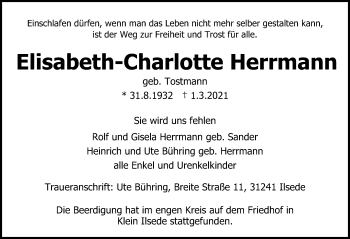 Traueranzeige von Elisabeth-Charlotte Herrmann von Peiner Allgemeine Zeitung