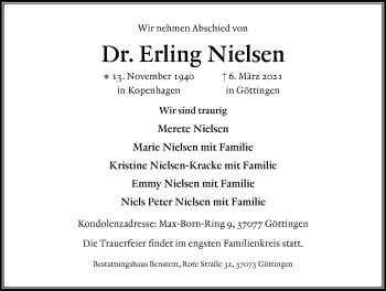 Traueranzeige von Erling Nielsen von Göttinger Tageblatt