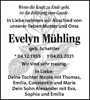Traueranzeige von Evelyn Mühling von Leipziger Volkszeitung