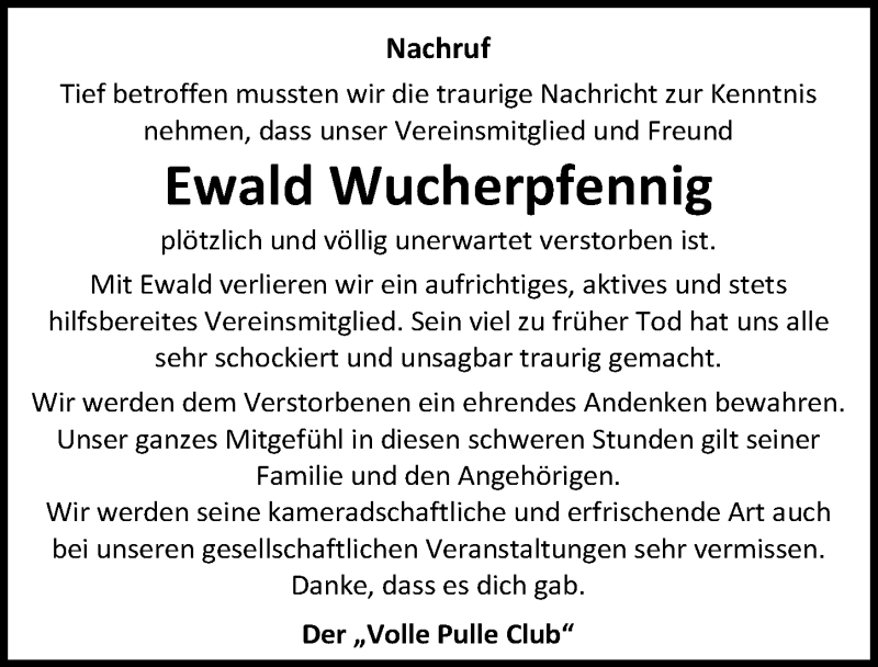  Traueranzeige für Ewald Wucherpfennig vom 06.03.2021 aus Eichsfelder Tageblatt
