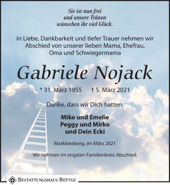 Traueranzeige von Gabriele Nojack von Leipziger Volkszeitung