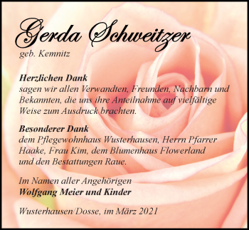 Traueranzeige von Gerda Schweitzer