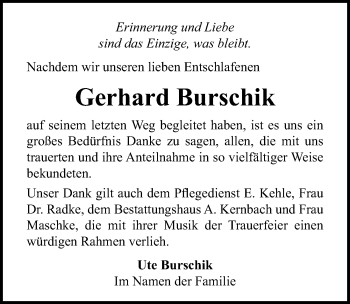 Traueranzeige von Gerhard Burschik von Märkischen Allgemeine Zeitung