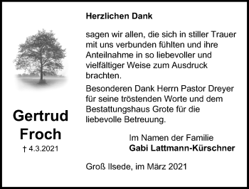 Traueranzeige von Gertrud Froch von Peiner Allgemeine Zeitung