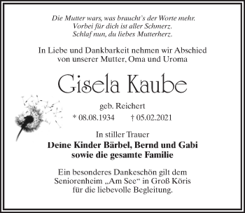 Traueranzeige von Gisela Kaube von Märkischen Allgemeine Zeitung