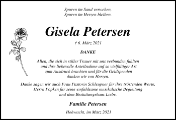 Traueranzeige von Gisela Petersen von Kieler Nachrichten