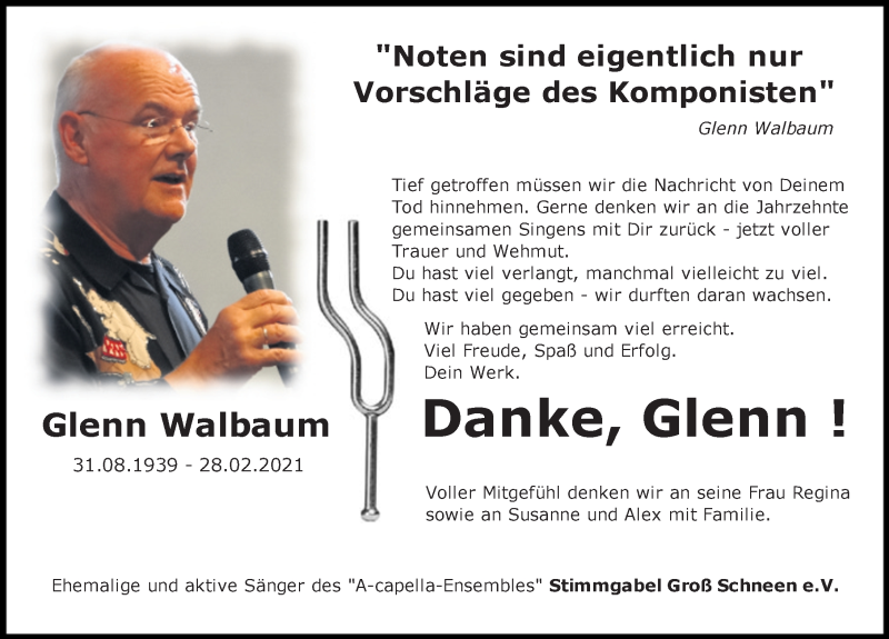  Traueranzeige für Glenn Walbaum vom 06.03.2021 aus Göttinger Tageblatt