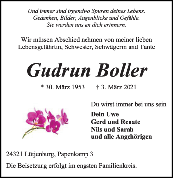 Traueranzeige von Gudrun Bollen von Kieler Nachrichten