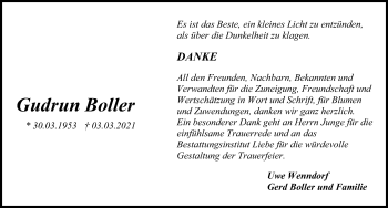 Traueranzeige von Gudrun Boller von Kieler Nachrichten