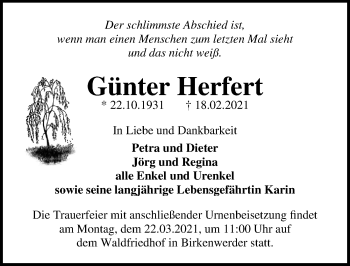 Traueranzeige von Günter Herfert von Märkischen Allgemeine Zeitung