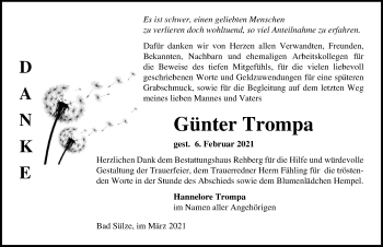 Traueranzeige von Günter Trompa von Ostsee-Zeitung GmbH
