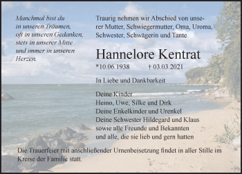 Traueranzeige von Hannelore Kentrat von Ostsee-Zeitung GmbH