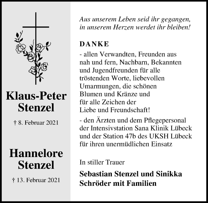  Traueranzeige für Hannelore Stenzel vom 21.03.2021 aus Lübecker Nachrichten