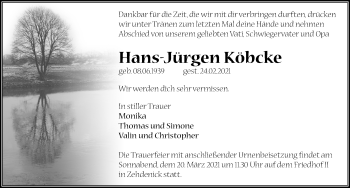 Traueranzeige von Hans-Jürgen Köbcke von Märkischen Allgemeine Zeitung
